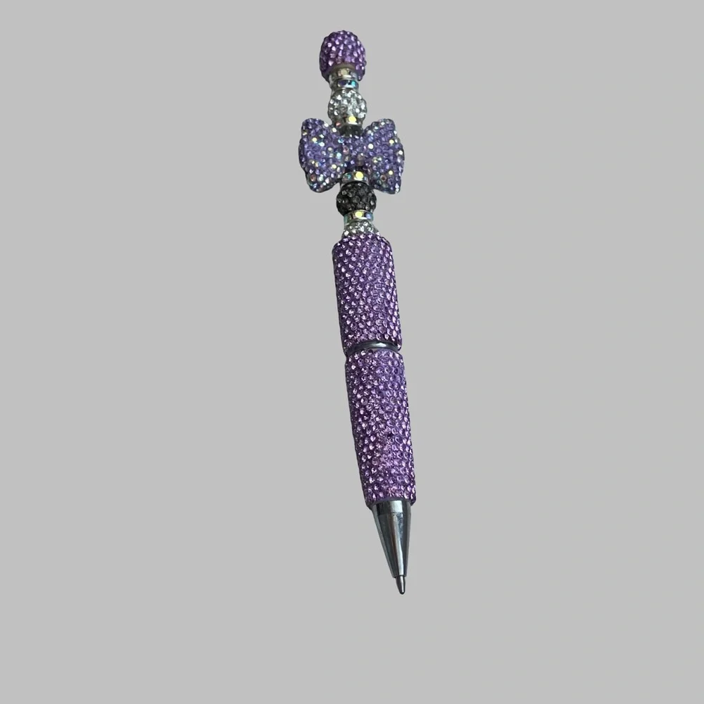 Handcrafted Rhinestone Beaded Purple Silver-tone & Black Pen Black Ink NEW